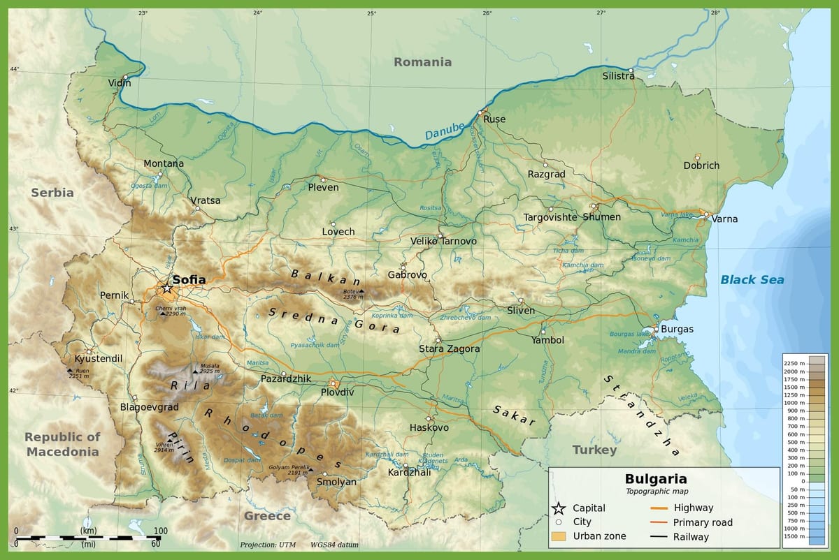 Bulgarien topografisk karta
