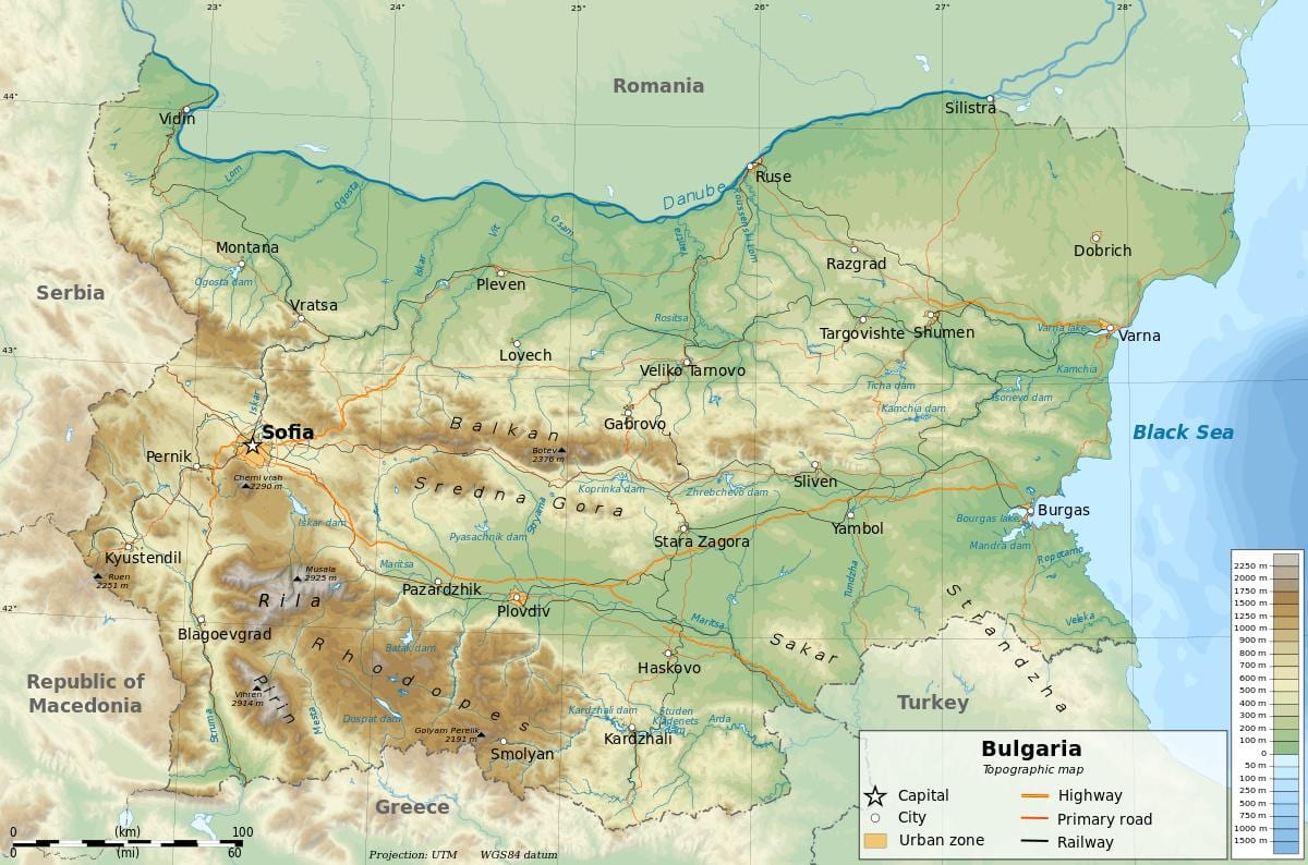 karta över Bulgarien geografi