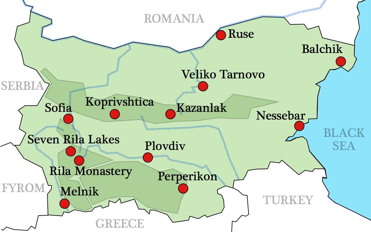 karta över bulgariska kloster