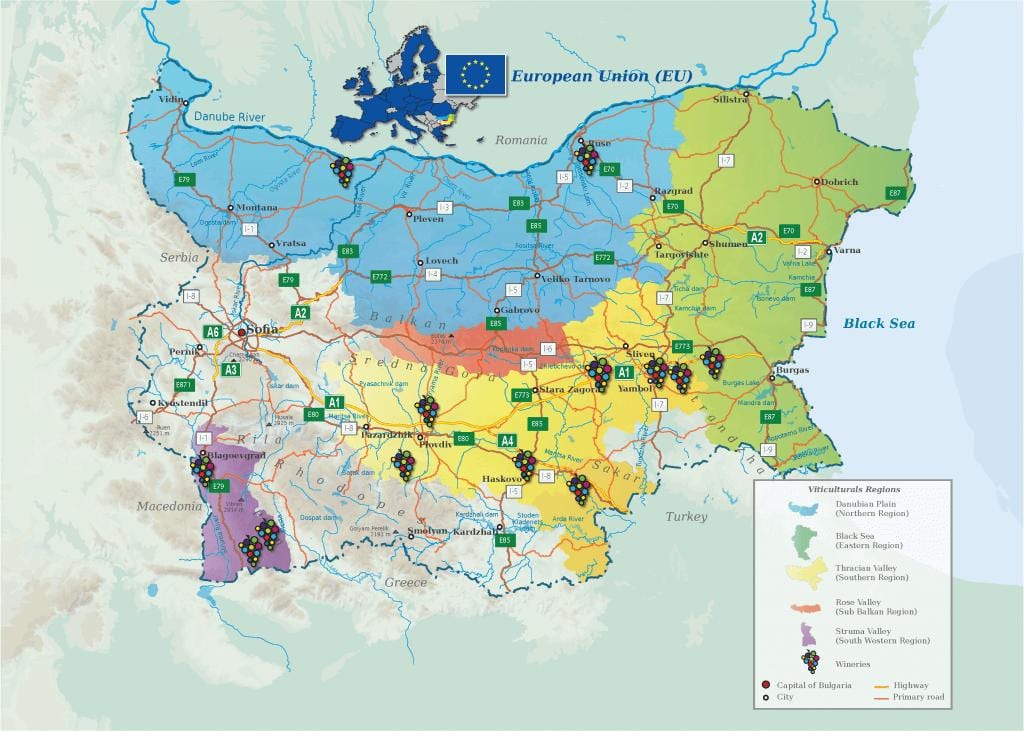 karta över bulgariska vin