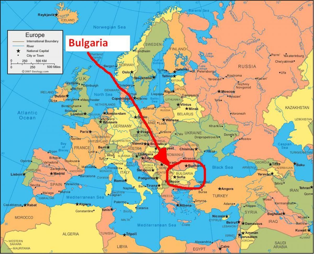 karta Bulgarien omgivande länder