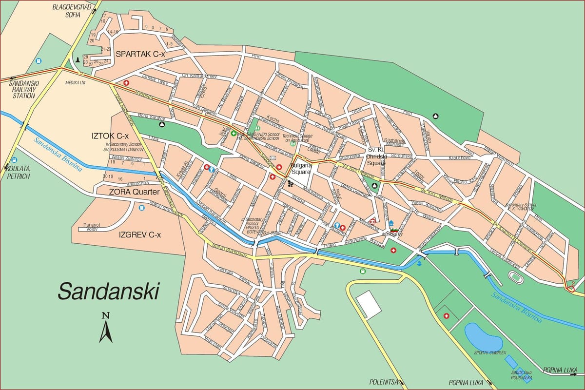 karta över sandanski i Bulgarien