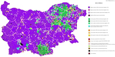 Karta över Bulgarien etniska
