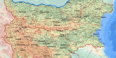 Karta med detaljerad karta över Bulgarien