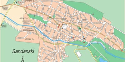 Karta över sandanski i Bulgarien